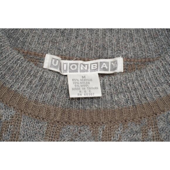Vintage Unionbay Abstract Knit Sweater Men’s M Gray Brown Taiwan 90s Pullover - Picture 3 of 4